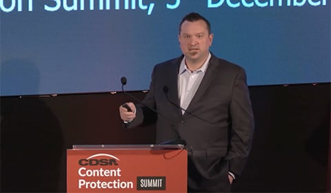 Sam Bahun presenting at the CDSA Content Protection Summit 2023